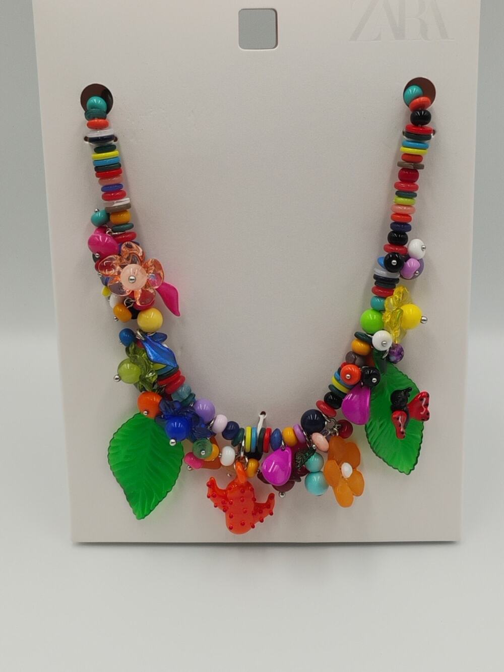 Zara Multicolored Beaded Charm Necklace Flower Resin Dopamine Y2K Discontinued